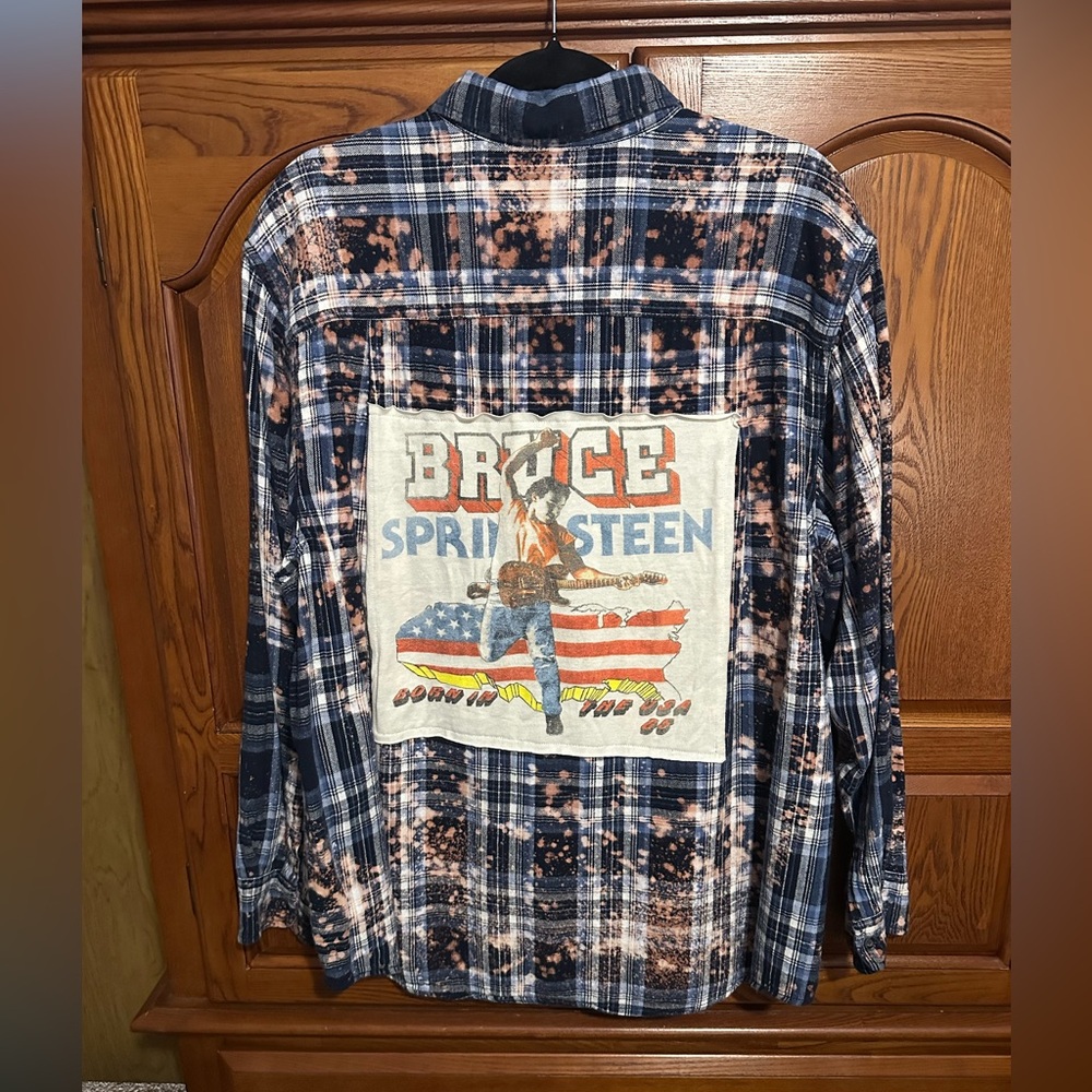 Bruce Springsteen upcycled bleached flannel tee One of a Kind